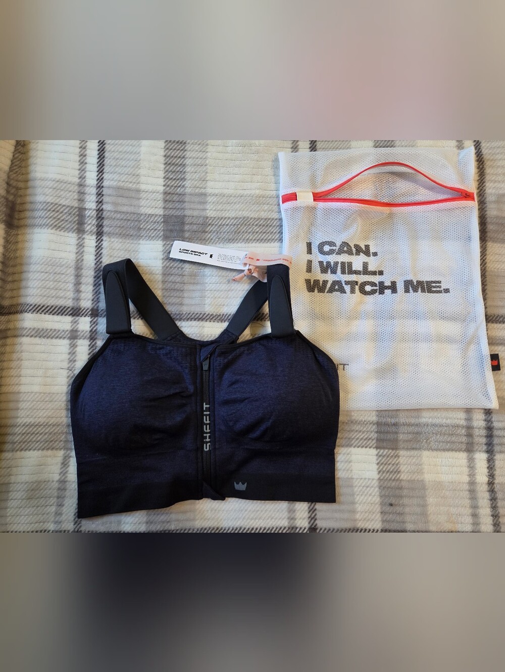 SHEFIT Women's Low Impact Front-Zip Sports Bra in Dark Navy 3 Luxe